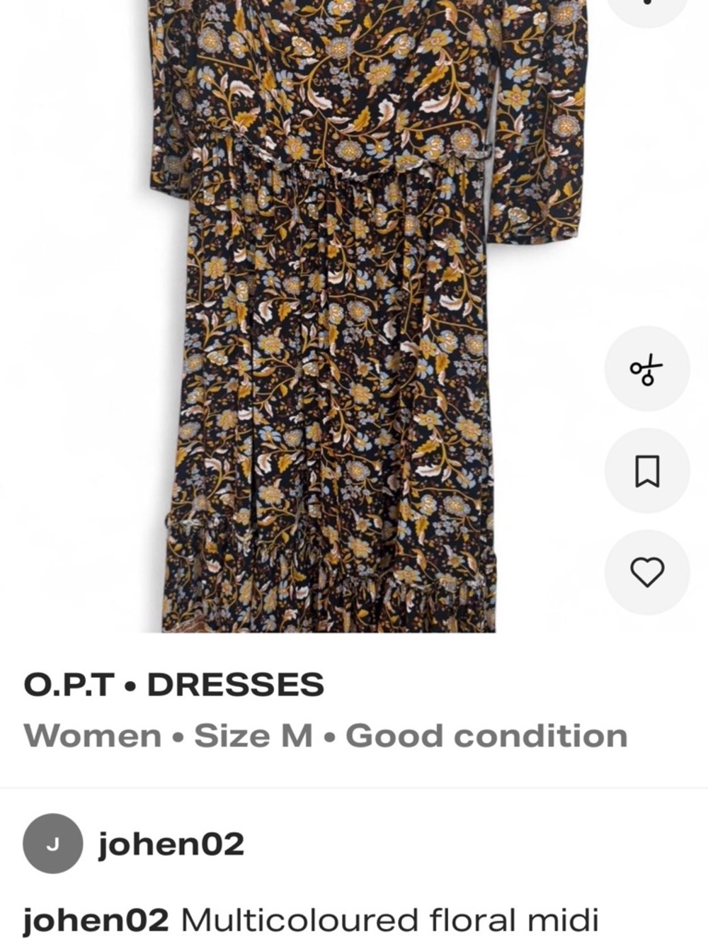 Multicoloured Floral Midi Dress in Black and Mustard